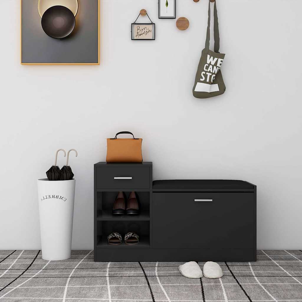 Klupa za cipele crna 94,5 x 31 x 57 cm od konstruiranog drva