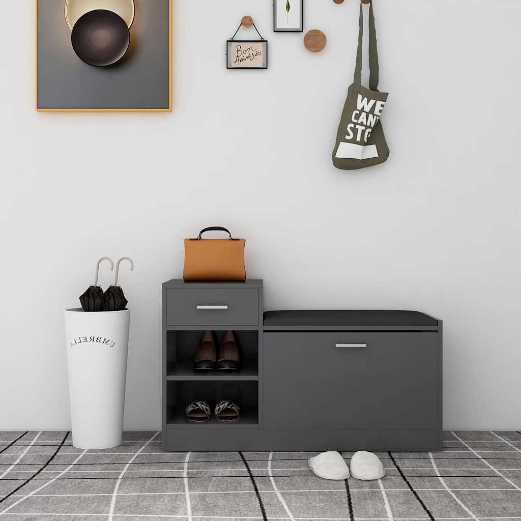 Klupa za cipele siva 94,5 x 31 x 57 cm od konstruiranog drva