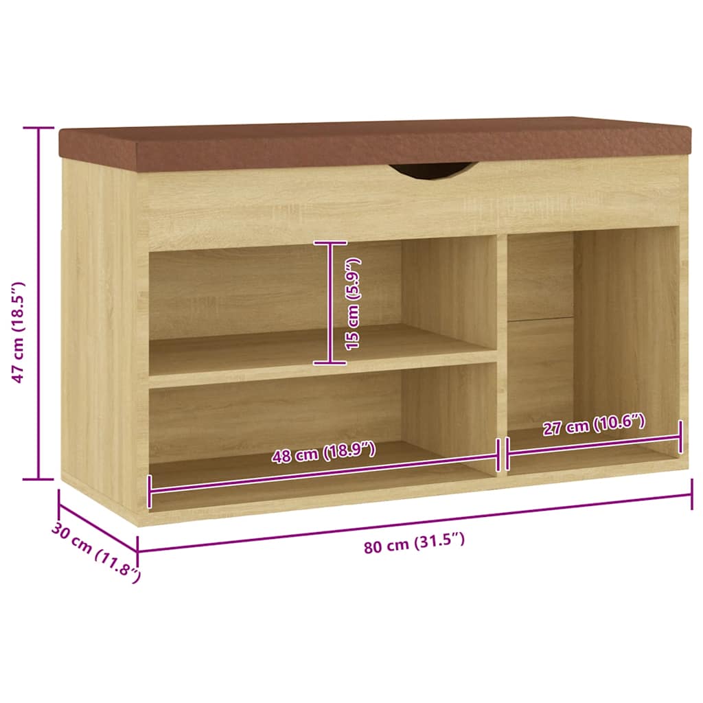 Klupa za cipele s jastukom boja hrasta 80 x 30 x 47 cm drvena