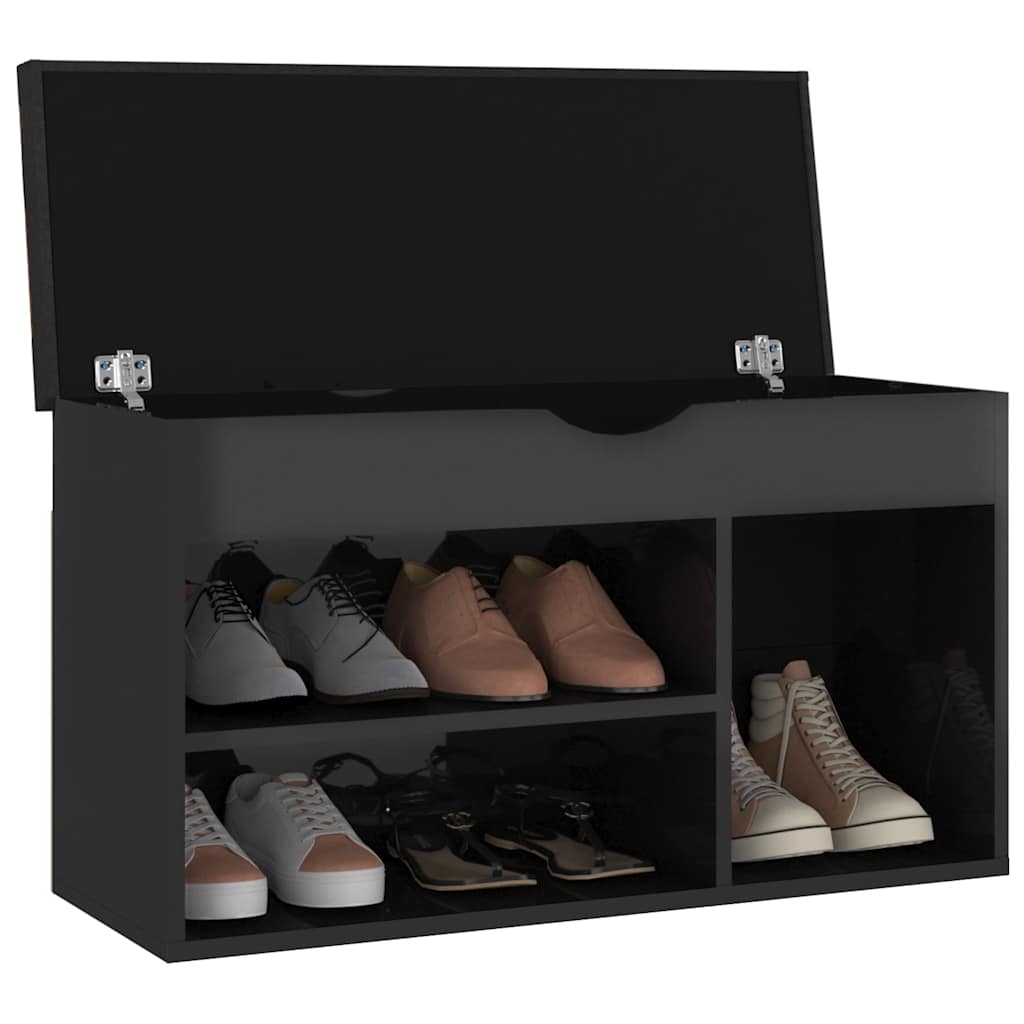 Klupa za cipele s jastukom sjajna crna 80 x 30 x 47 cm drvena