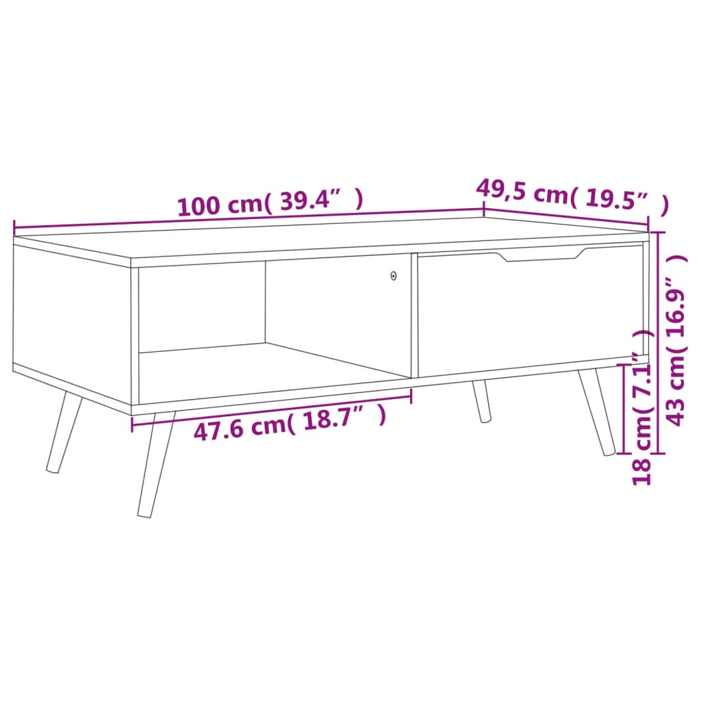 Stolić za kavu sjajni crni 100 x 49,5 x 43 cm konstruirano drvo