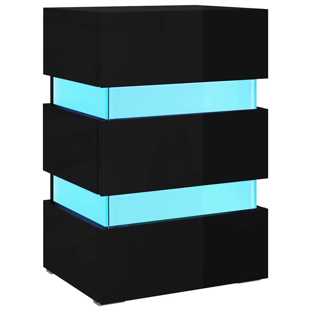 LED noćni ormarić sjajni crni 45 x 35 x 67 cm konstruirano drvo