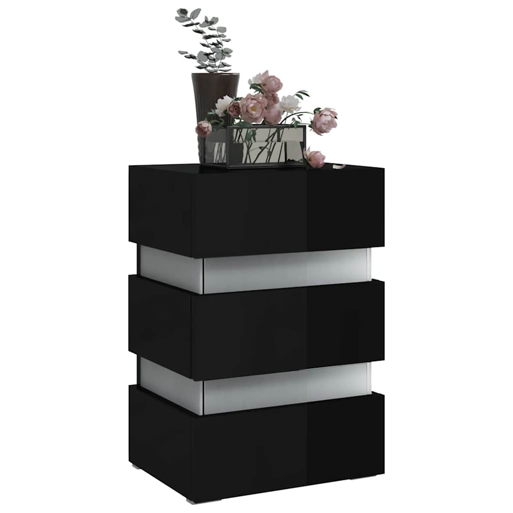 LED noćni ormarić sjajni crni 45 x 35 x 67 cm konstruirano drvo