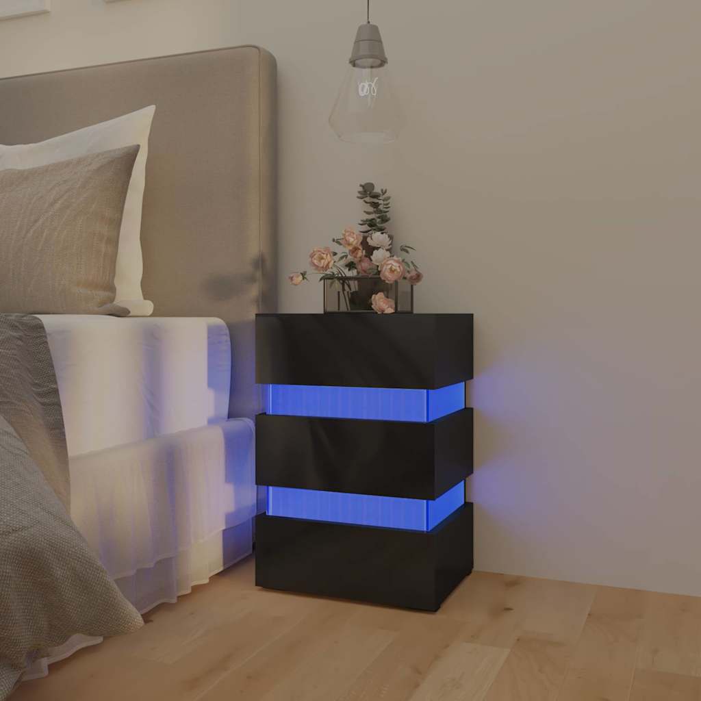 LED noćni ormarić sjajni crni 45 x 35 x 67 cm konstruirano drvo