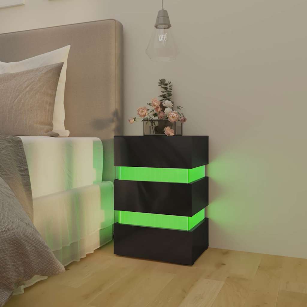 LED noćni ormarić sjajni crni 45 x 35 x 67 cm konstruirano drvo