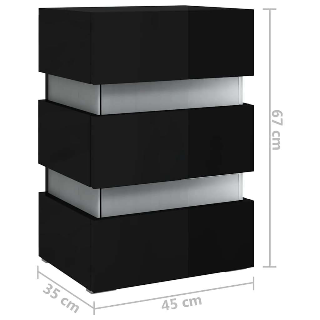 LED noćni ormarić sjajni crni 45 x 35 x 67 cm konstruirano drvo