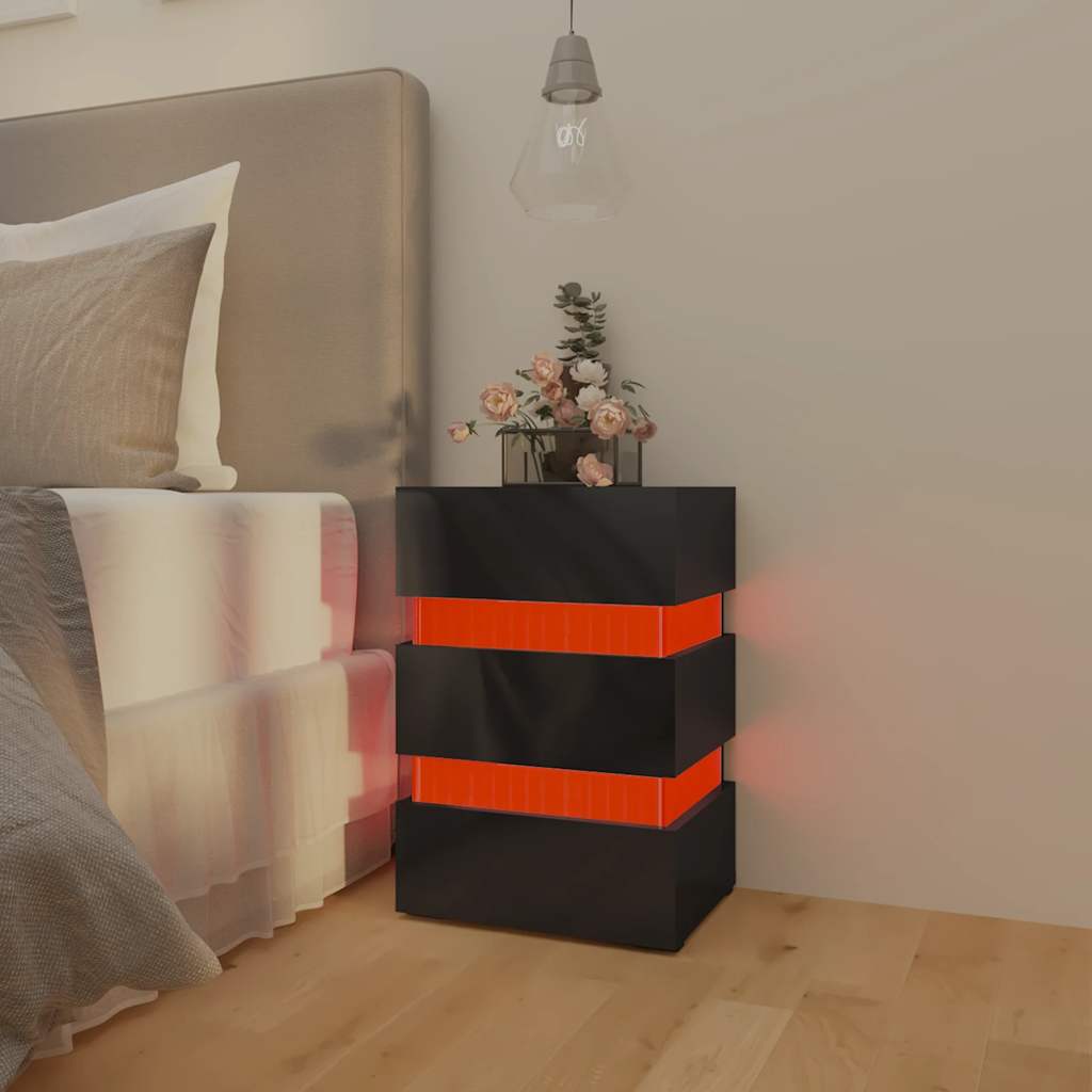 LED noćni ormarić sjajni crni 45 x 35 x 67 cm konstruirano drvo