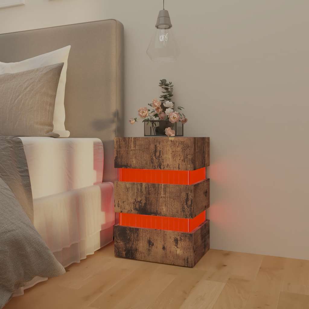 LED noćni ormarić boja hrasta 45 x 35 x 67 cm konstruirano drvo