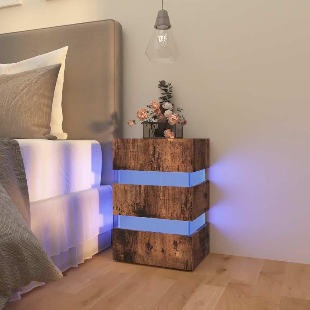 LED noćni ormarić boja hrasta 45 x 35 x 67 cm konstruirano drvo