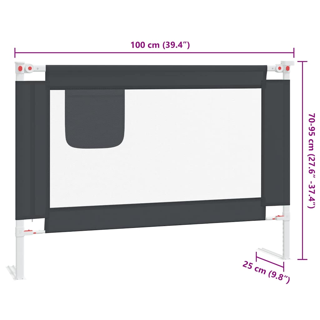 Sigurnosna ograda za dječji krevet tamnosiva 100x25 cm tkanina