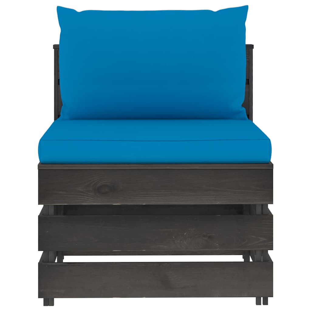 Modularna srednja sofa s jastucima od sivo impregniranog drva Plava