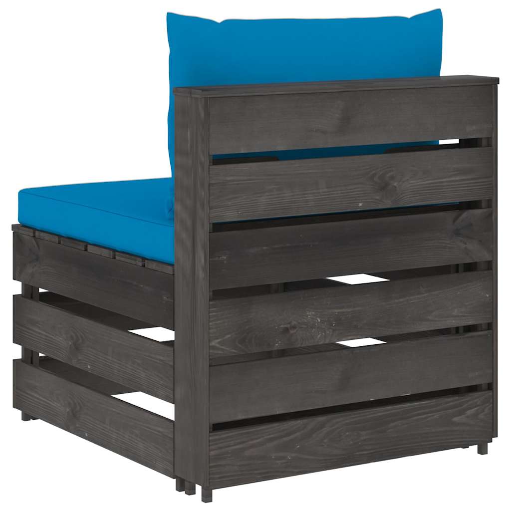 Modularna srednja sofa s jastucima od sivo impregniranog drva Plava