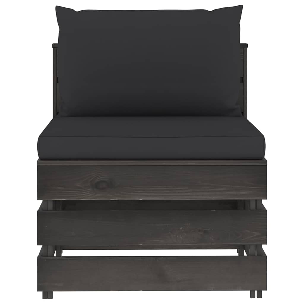 Modularna srednja sofa s jastucima od sivo impregniranog drva Crna