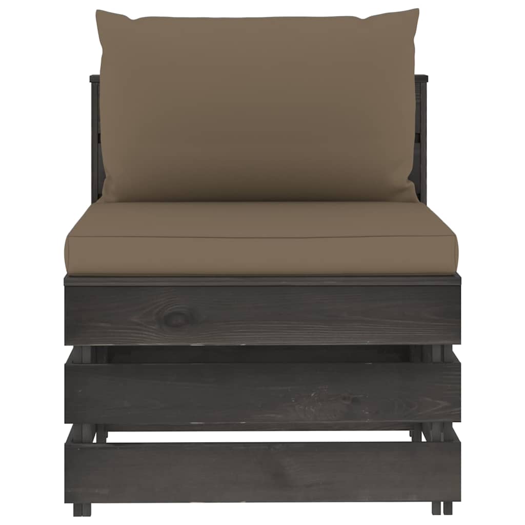 Modularna srednja sofa s jastucima od sivo impregniranog drva Tupe