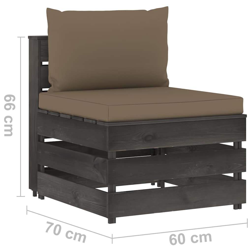 Modularna srednja sofa s jastucima od sivo impregniranog drva Tupe