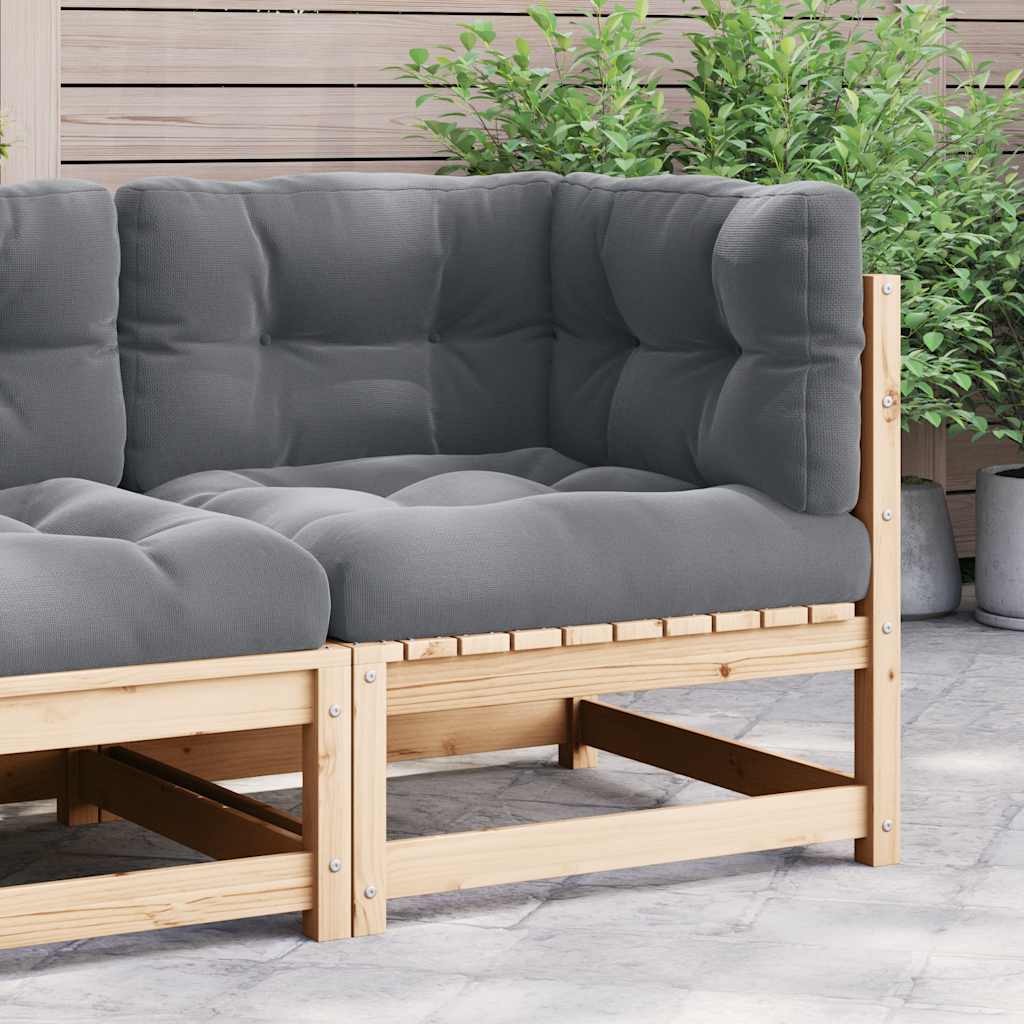 Vrtna kutna sofa sa sivim jastucima od masivne borovine