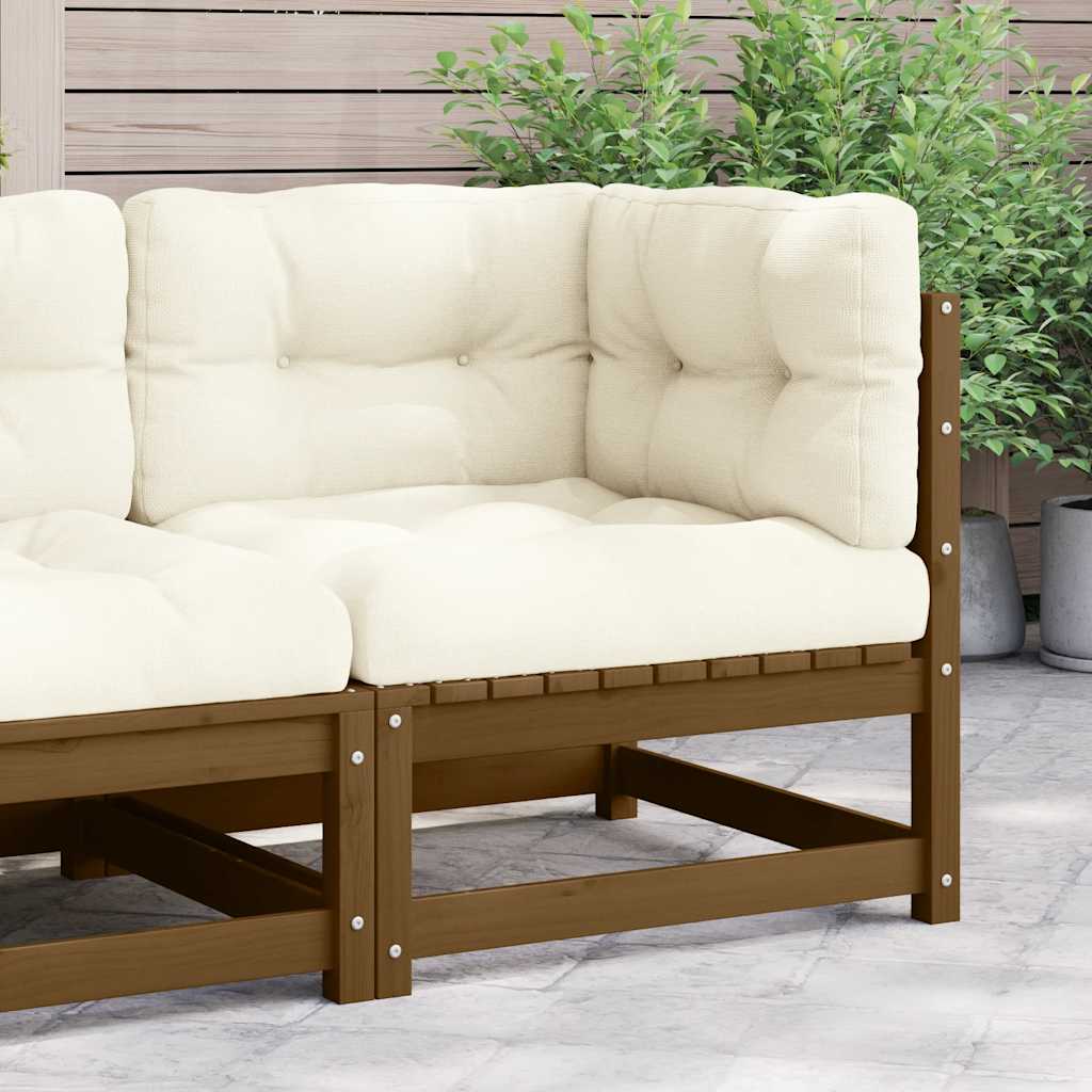 Kutna vrtna sofa s krem jastucima od masivne borovine