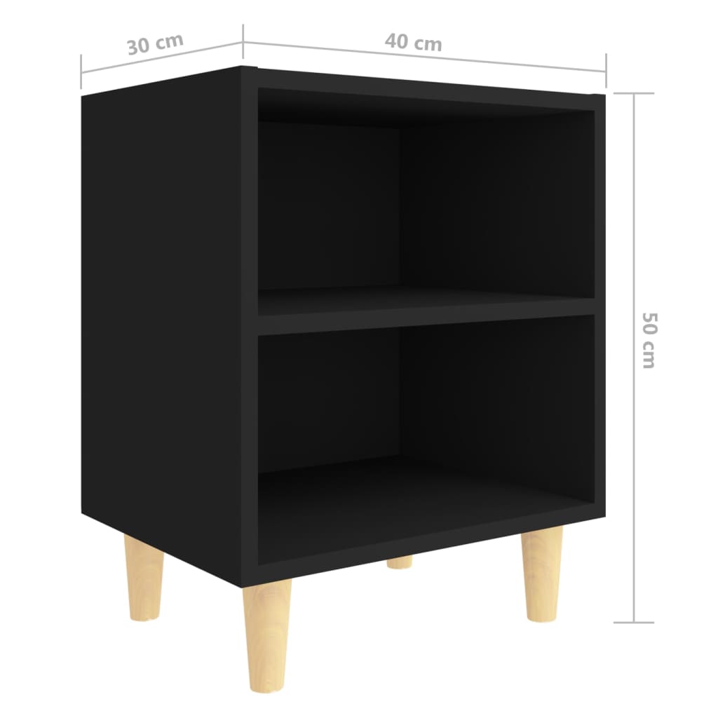 Noćni ormarići s nogama od masivnog drva 2 kom crni 40x30x50 cm