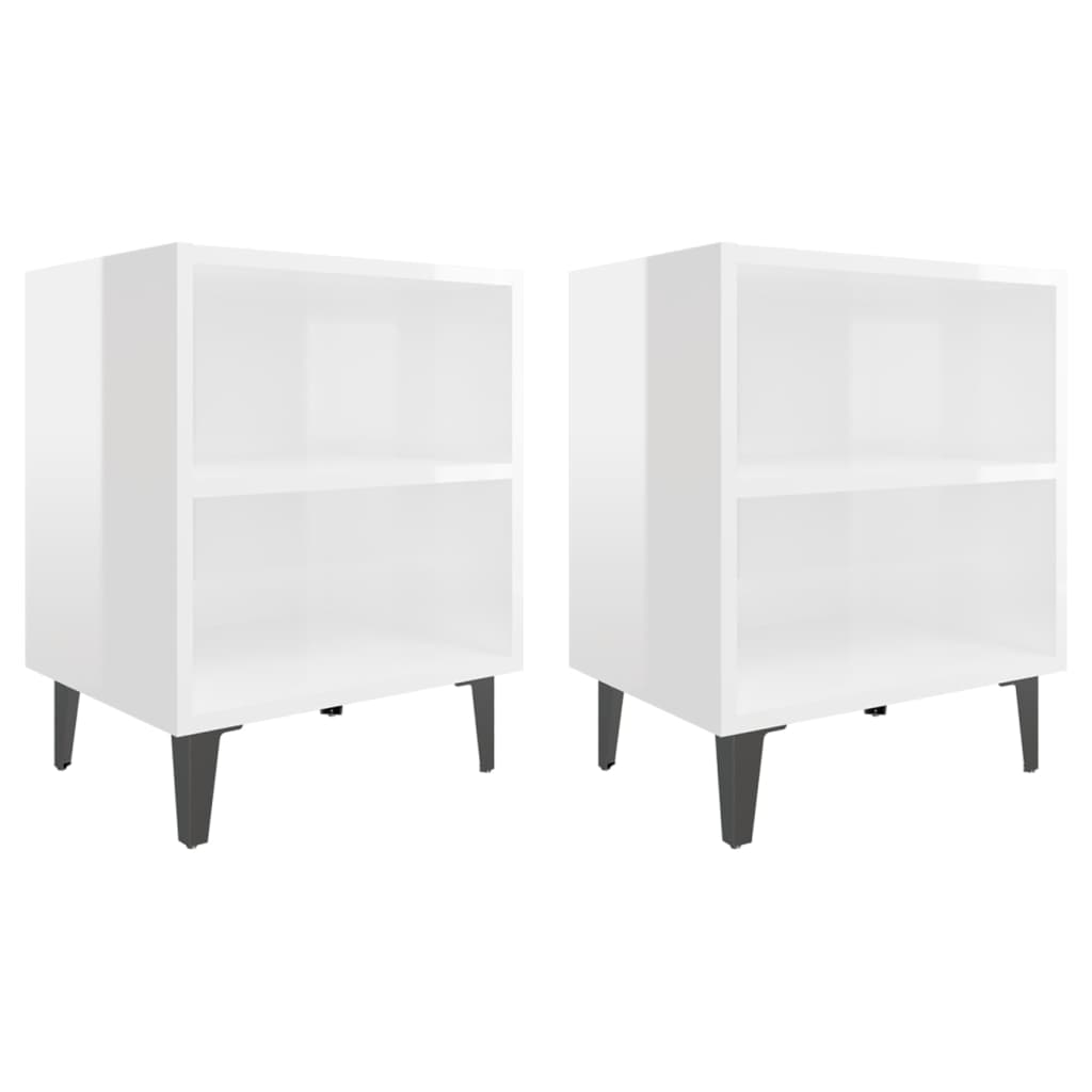Noćni ormarići s metalnim nogama 2 kom sjajni bijeli 40x30x50cm