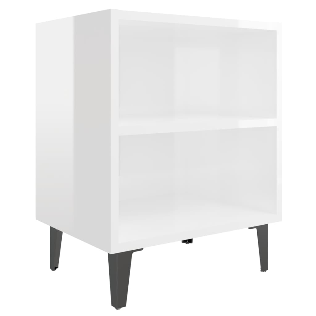 Noćni ormarići s metalnim nogama 2 kom sjajni bijeli 40x30x50cm