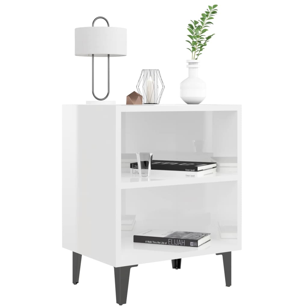 Noćni ormarići s metalnim nogama 2 kom sjajni bijeli 40x30x50cm