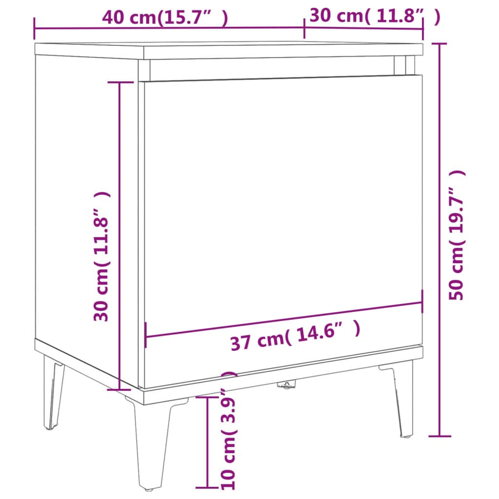 Noćni ormarići s metalnim nogama boja betona 40 x 30 x 50 cm