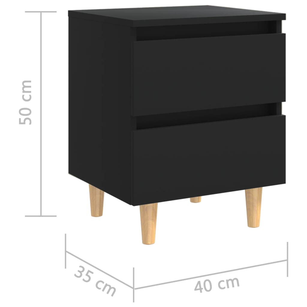 Noćni ormarići s nogama od borovine 2 kom crni 40 x 35 x 50 cm