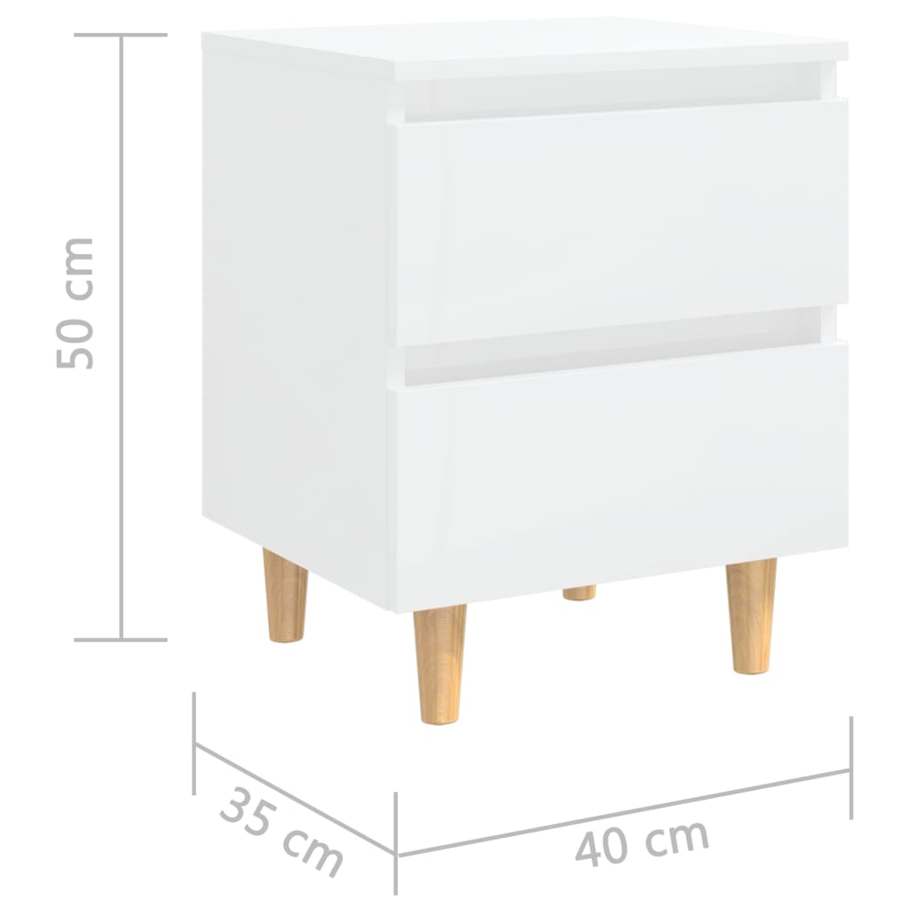 Noćni ormarići s drvenim nogama 2 kom sjajni bijeli 40x35x50 cm