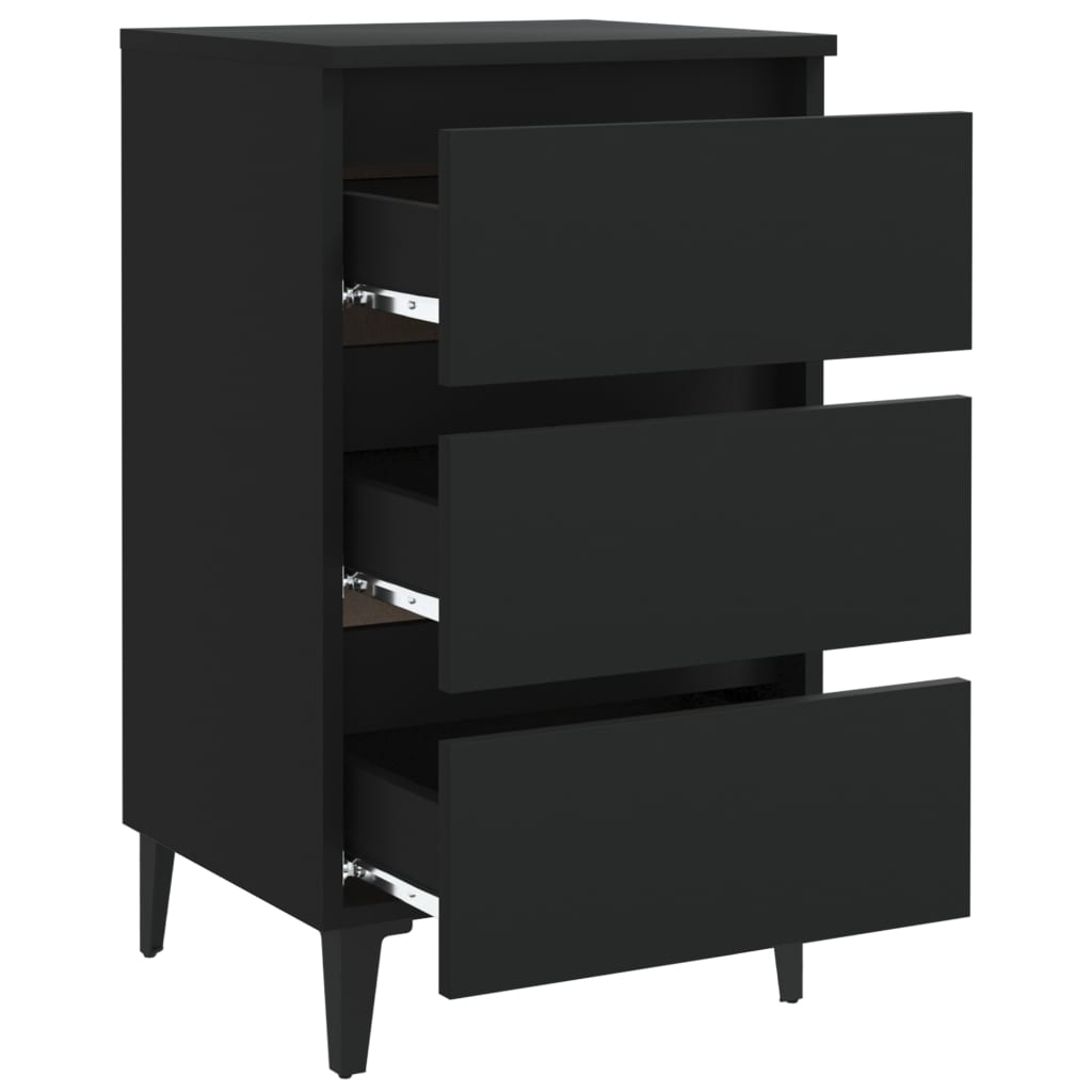 Noćni ormarić s metalnim nogama crni 40 x 35 x 69 cm
