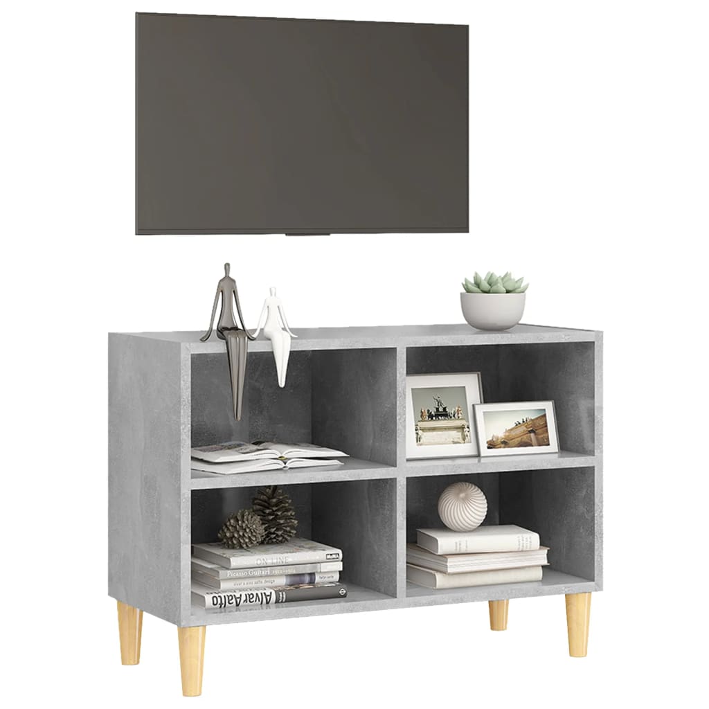 TV ormarić s nogama od masivnog drva boja betona 69,5x30x50 cm