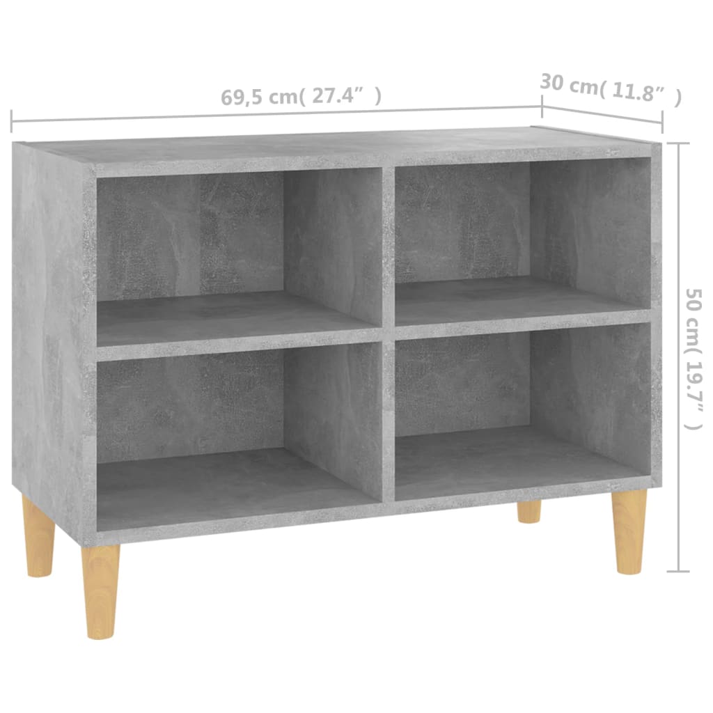 TV ormarić s nogama od masivnog drva boja betona 69,5x30x50 cm