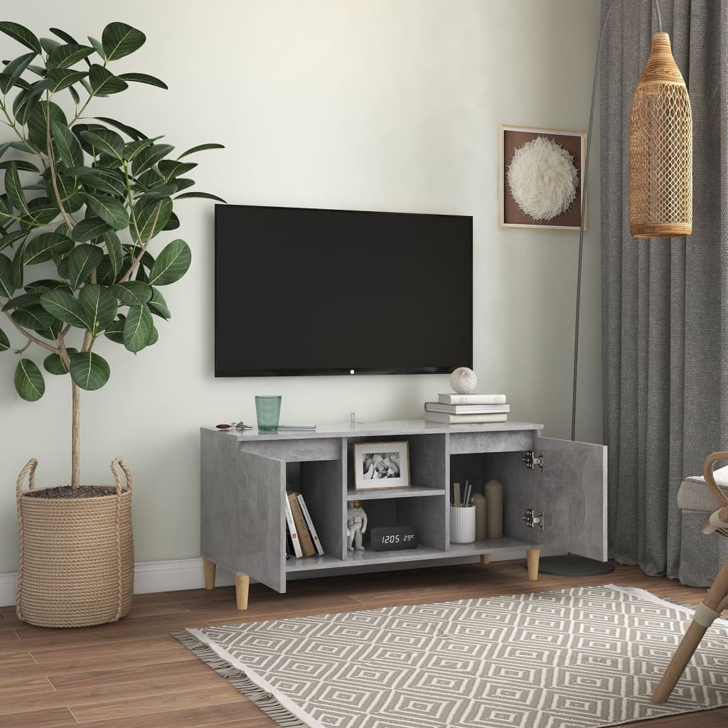 TV ormarić s nogama od masivnog drva boja betona 103,5x35x50 cm