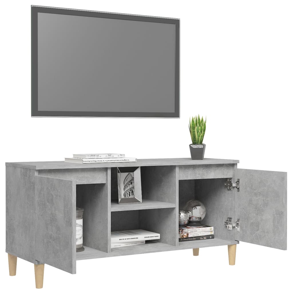 TV ormarić s nogama od masivnog drva boja betona 103,5x35x50 cm