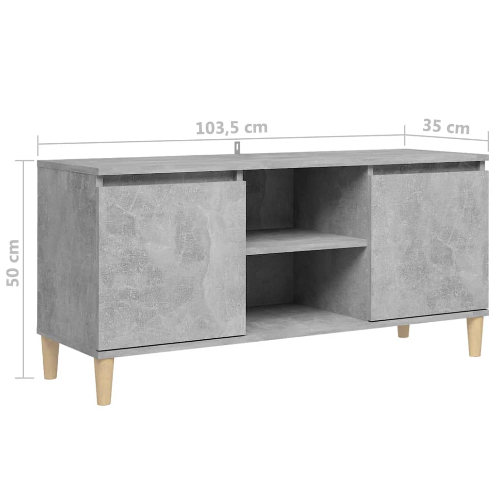 TV ormarić s nogama od masivnog drva boja betona 103,5x35x50 cm