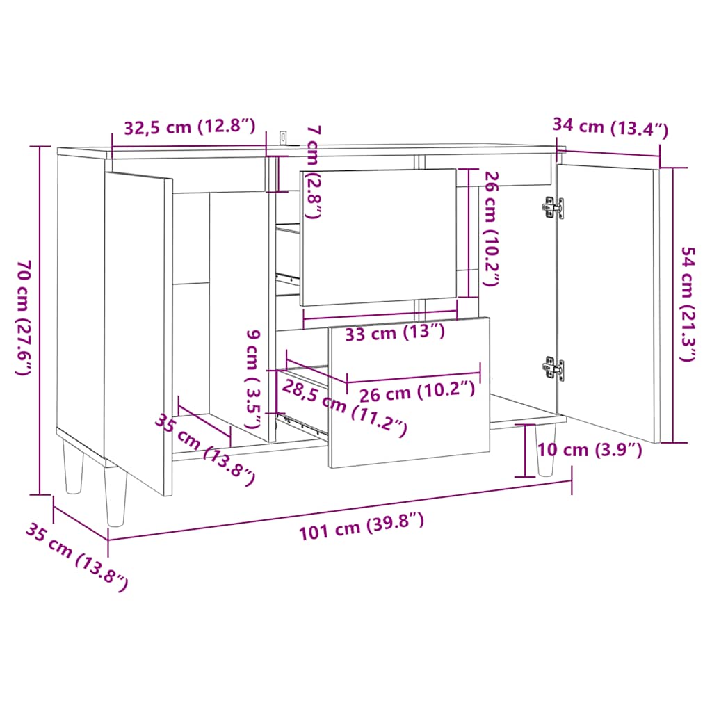 Komoda siva boja betona 101x35x70 cm od konstruiranog drva
