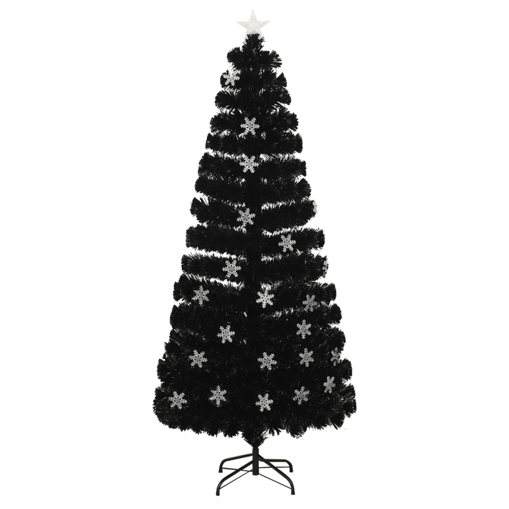 Božićno drvce s LED pahuljama crno 180 cm optička vlakna