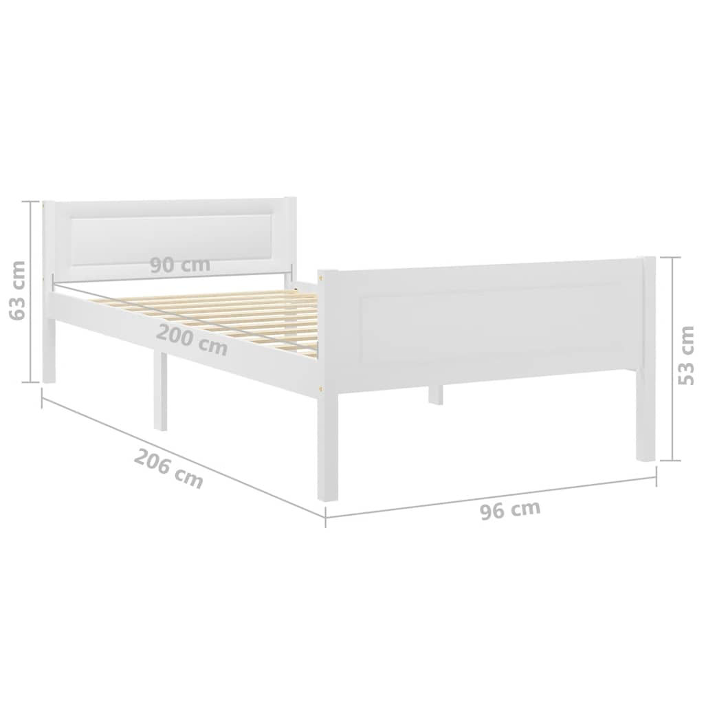 Okvir za krevet od masivne borovine bijeli 90 x 200 cm