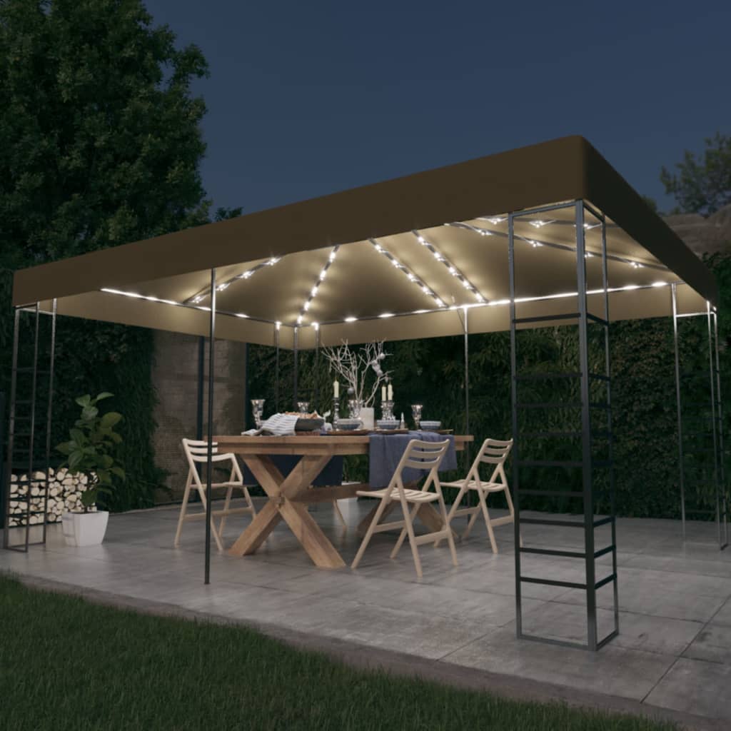 Sjenica s LED svjetlosnim trakama 3 x 4 m smeđe-siva