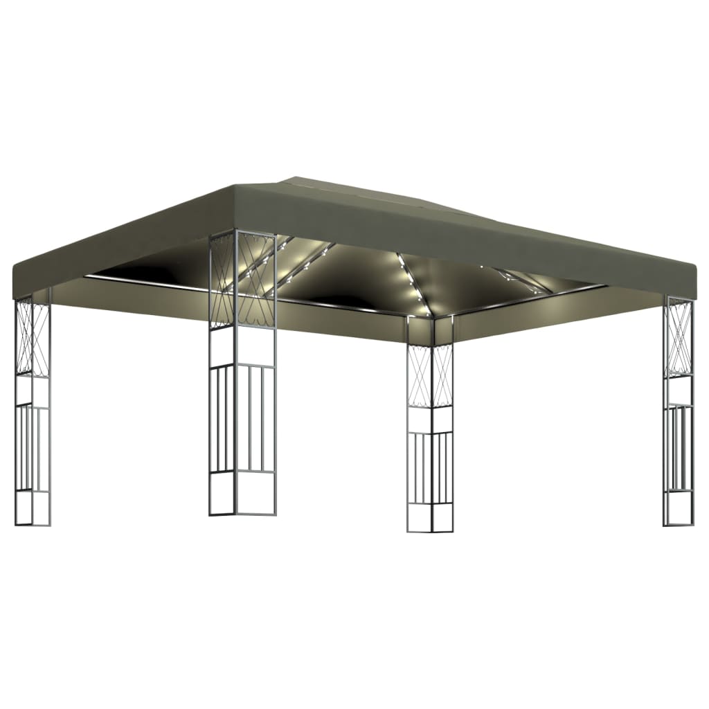 Sjenica s LED svjetlosnim trakama 3 x 4 m smeđe-siva od tkanine