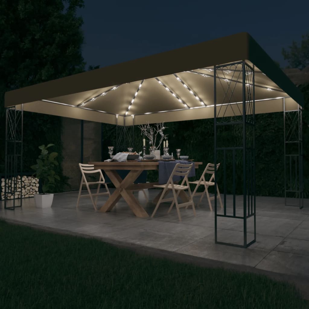 Sjenica s LED svjetlosnim trakama 3 x 4 m smeđe-siva od tkanine