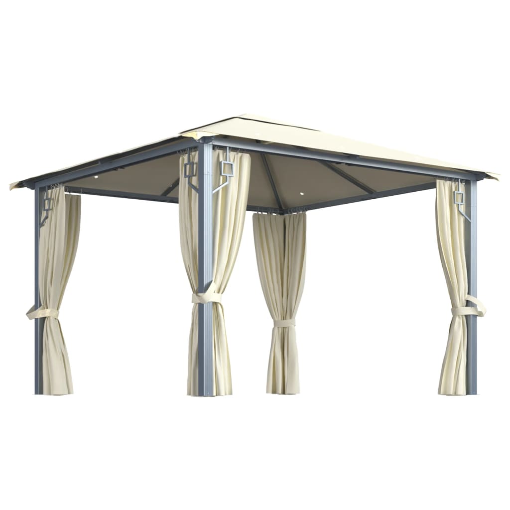 Sjenica sa zastorima i LED svjetlima 300 x 300 cm krem aluminij