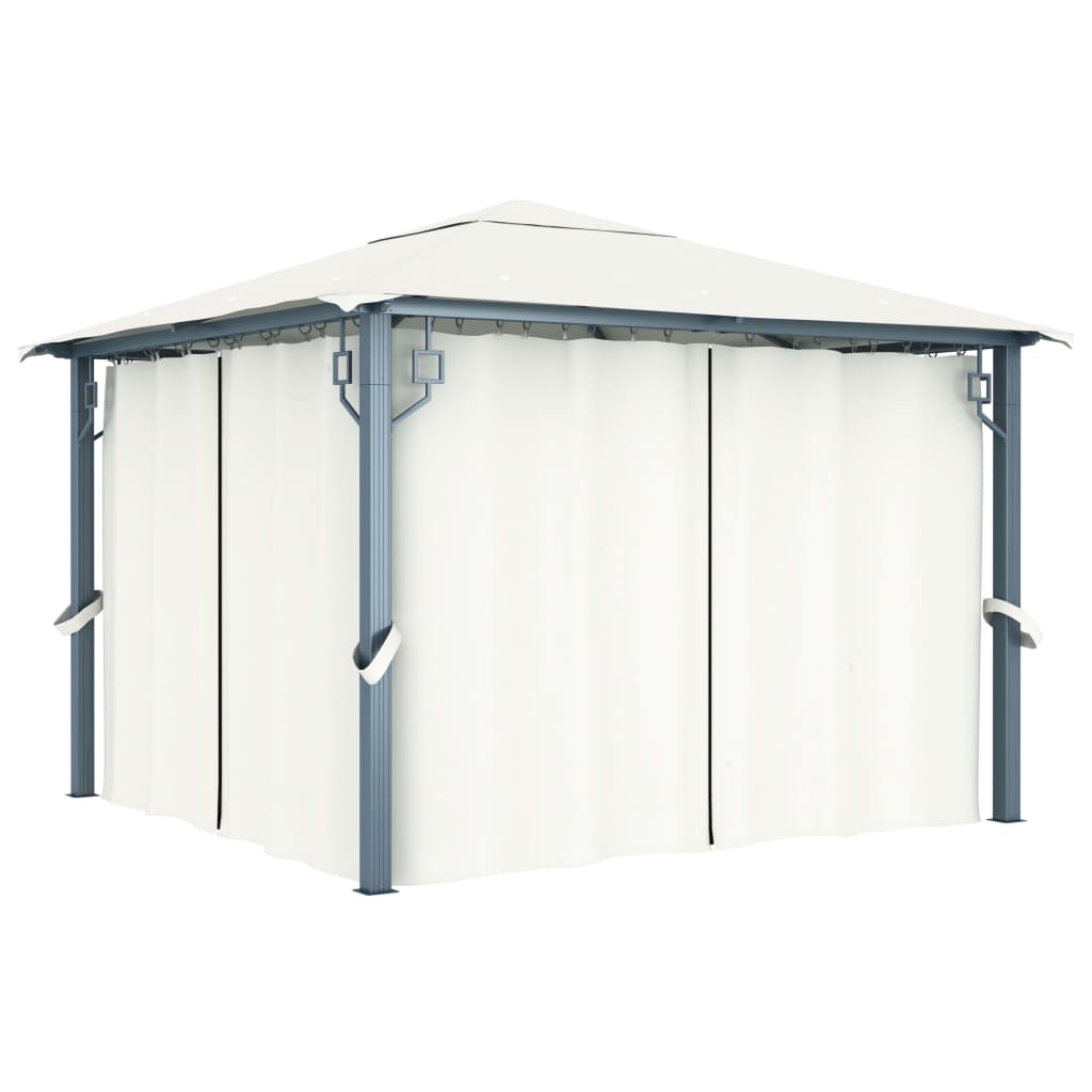 Sjenica sa zastorima i LED svjetlima 300 x 300 cm krem aluminij