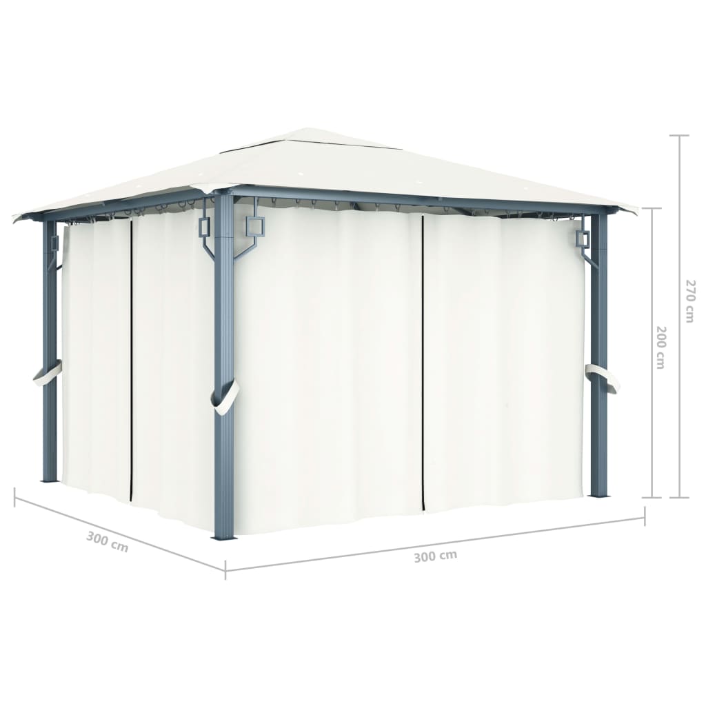 Sjenica sa zastorima i LED svjetlima 300 x 300 cm krem aluminij