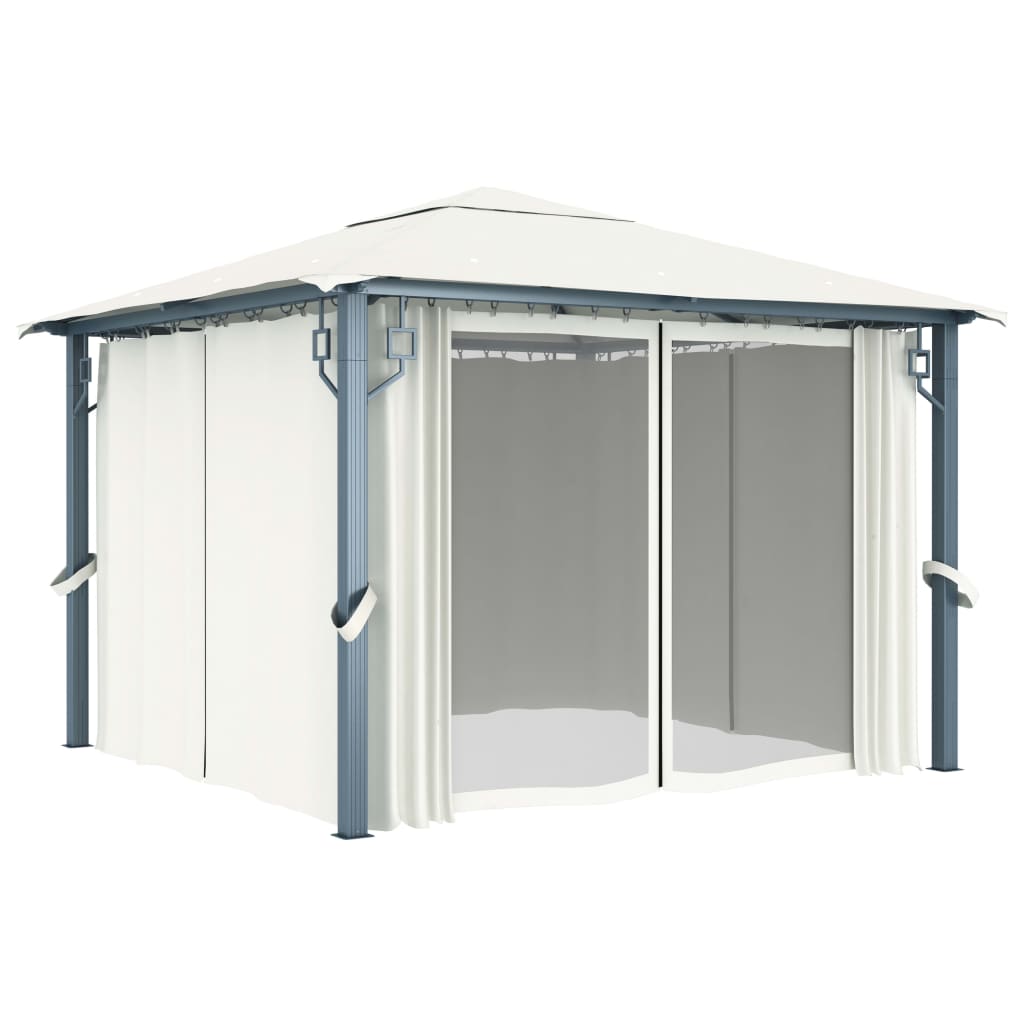 Sjenica sa zastorima i LED svjetlima 300 x 300 cm krem aluminij