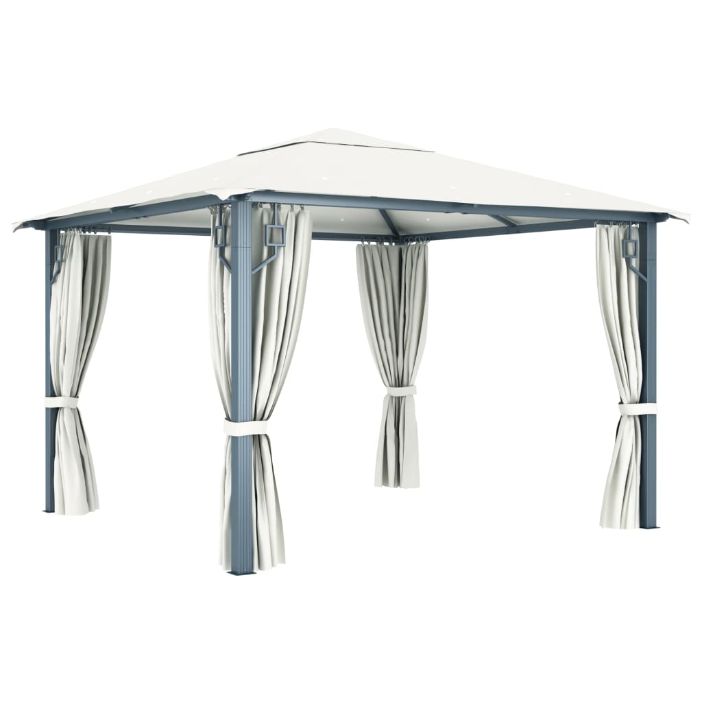 Sjenica sa zastorima i LED svjetlima 300 x 300 cm krem aluminij