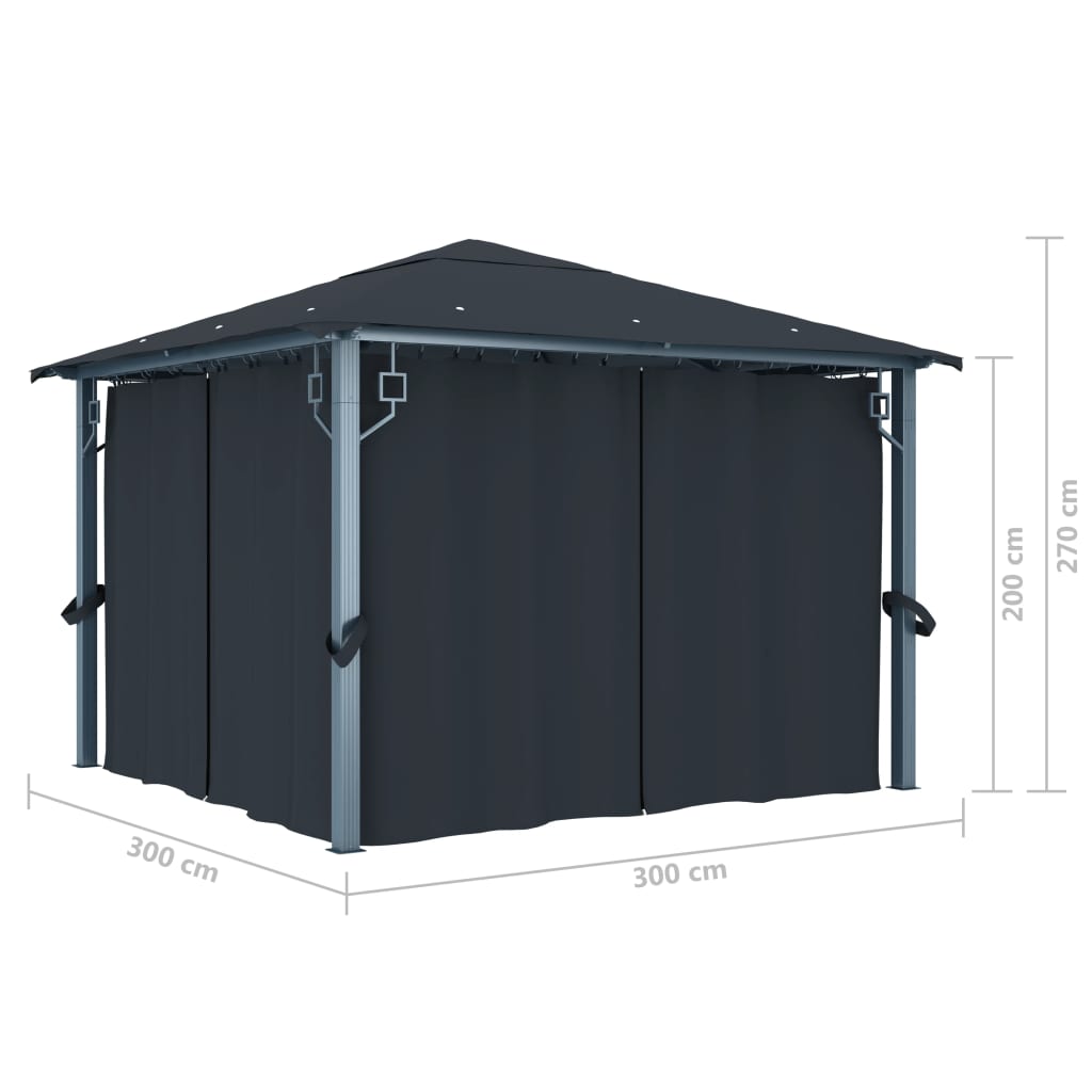 Sjenica sa zastorima i LED svjetlima 300 x 300 cm antracit