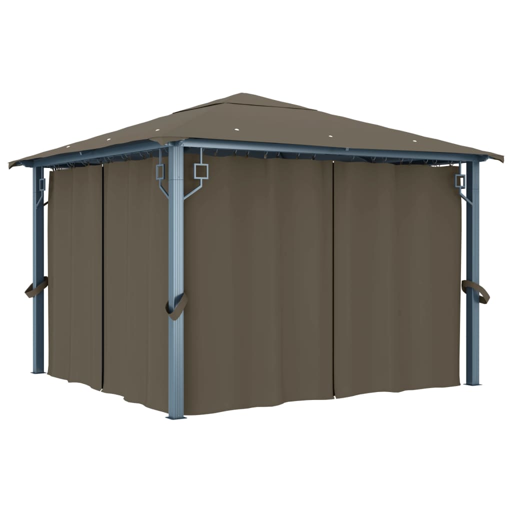 Sjenica sa zastorima i LED svjetlima 300 x 300 cm smeđe-siva