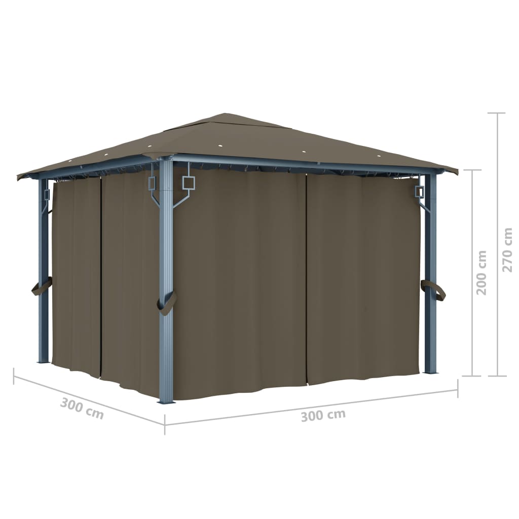 Sjenica sa zastorima i LED svjetlima 300 x 300 cm smeđe-siva