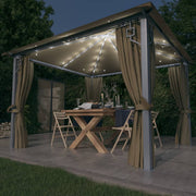 Sjenica sa zastorima i LED svjetlima 300 x 300 cm smeđe-siva
