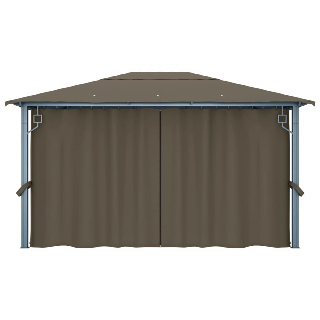 Sjenica sa zastorima i LED svjetlima 400 x 300 cm smeđe-siva
